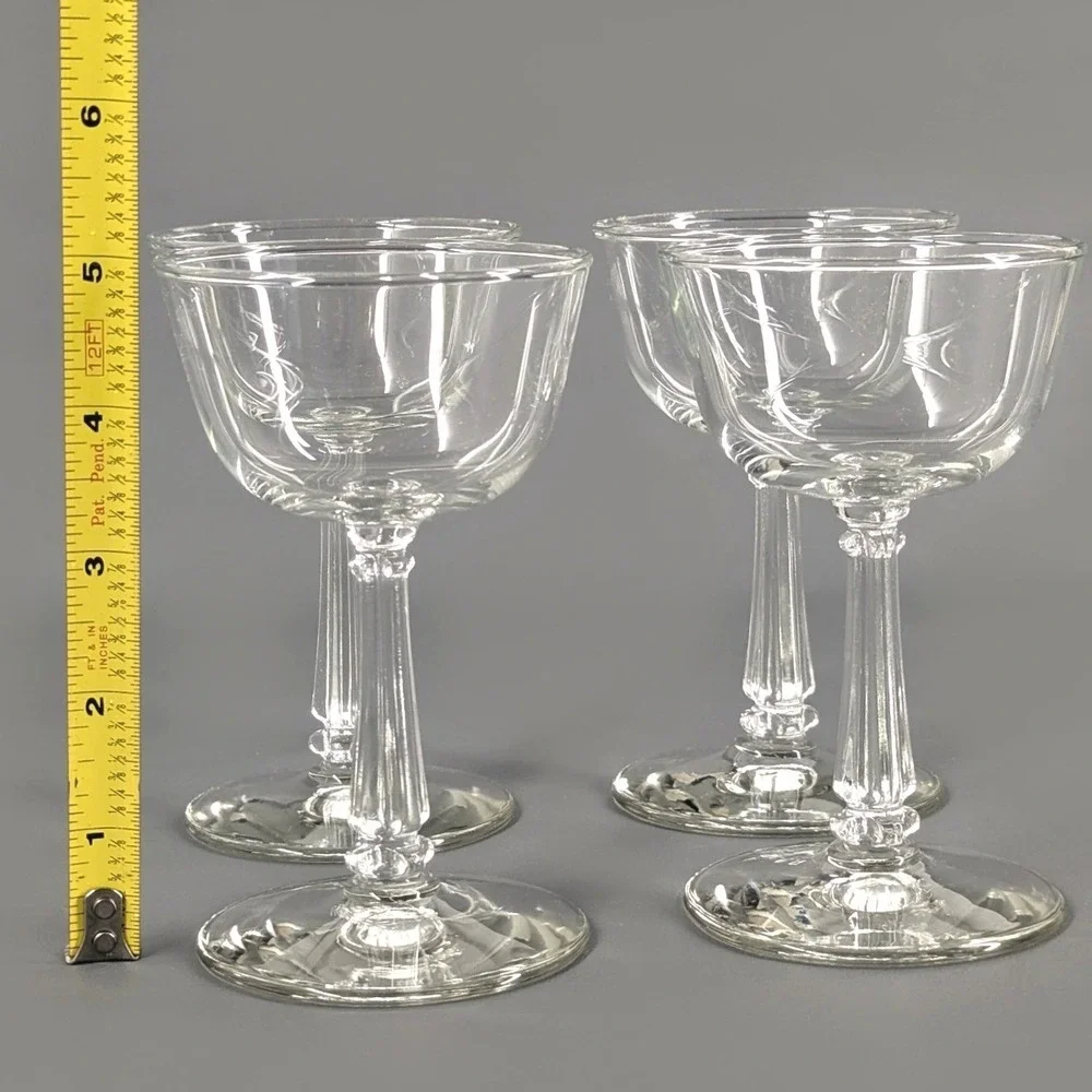 Vintage Clear Glass Fluted Stem Cocktail Coupe Champagne Glasses Set of 4